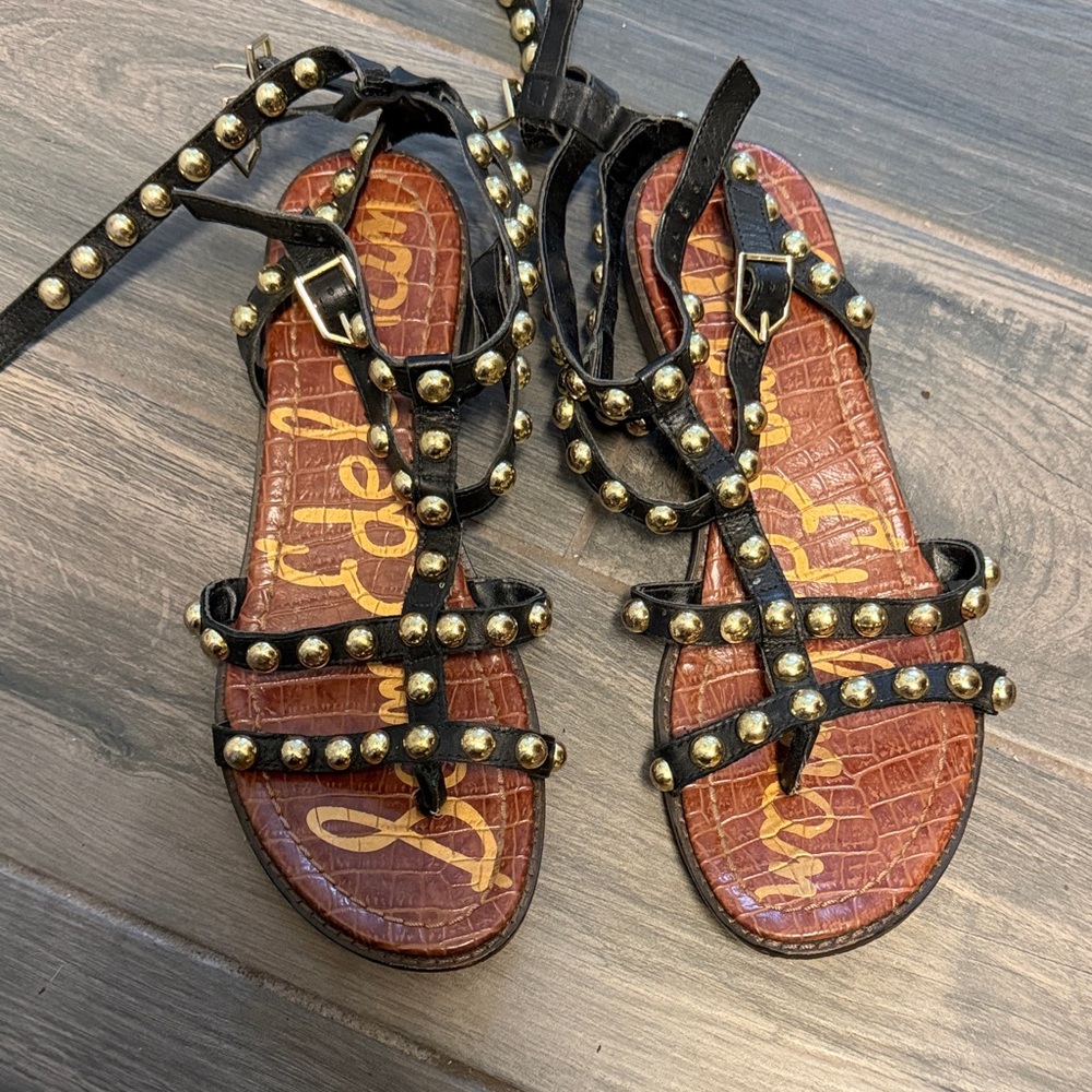 Sam Edelman Black Sandals with Gold Studs